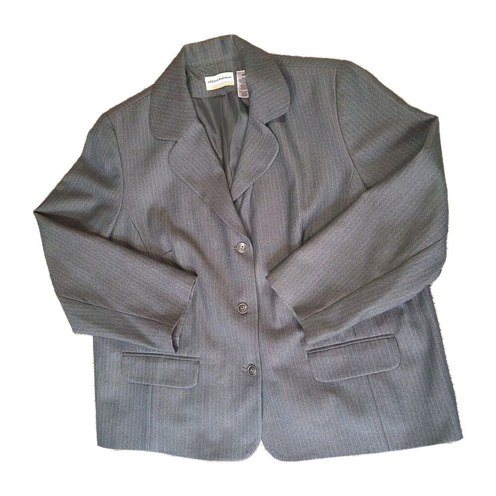 Alfred Dunner Womens 18W Gray Pinstripe Blazer Jacket Lined Career Plus Size